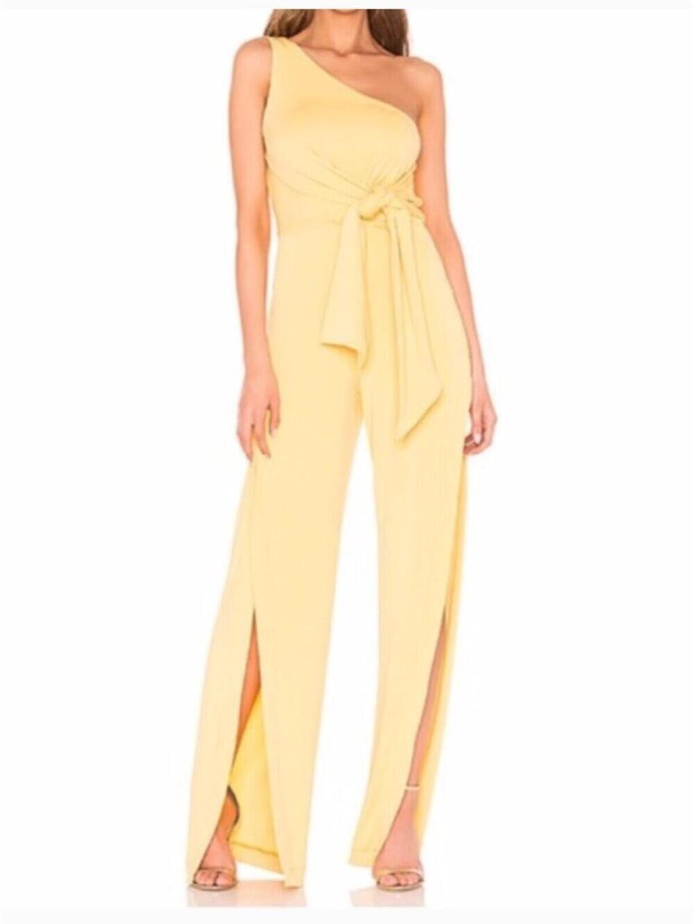 C/MEO Collective Recollect Yellow Slinky One Shoulder Split Hem Jumpsuit XS $175